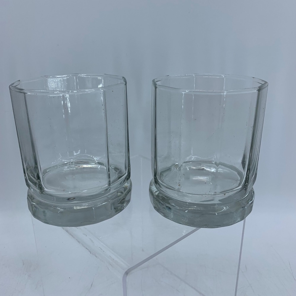 Vtg Anchor Hocking Essex Clear Glass 10 Panel Old Fashioned Tumblers Octagonal